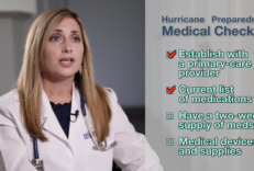 Image of White Female Doctor, Englewood Family Medicine Physician Eilene Webley, MD, reading off four items on the hurricane season medical preparedness checklist